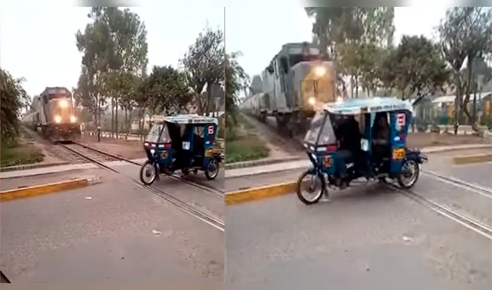 Ate: mototaxi se salva por poco de ser arrollado por tren [VIDEO] 