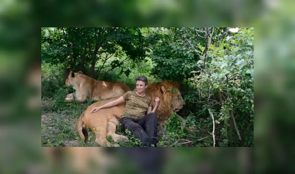 Desliza hacia la izquierda para ver el encuentro de la mujer con dos leones. Imágenes virales de YouTube.