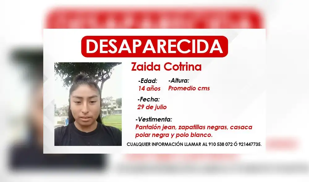 Si alguna persona la llega a ver o tiene información de su paradero comunicarse con 910 538 072 o 921447735. Si alguna persona la llega a ver o tiene información de su paradero comunicarse con 910 538 072 o 921447735.