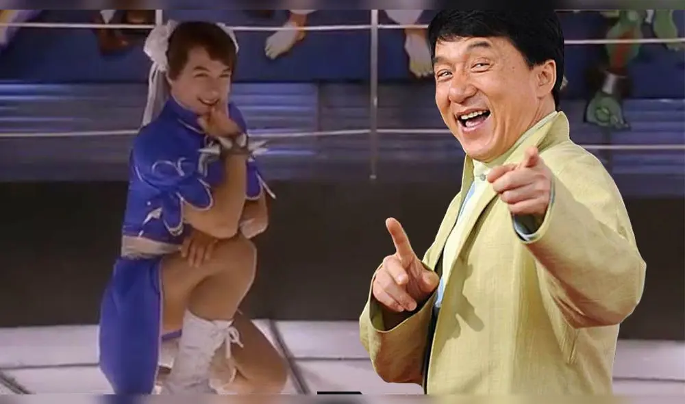 En 1993, Jackie Chan hizo un cosplay de Chun-Li, personaje de Street Fighter - Fuente: difusión En 1993, Jackie Chan hizo un cosplay de Chun-Li, personaje de Street Fighter - Fuente: difusión