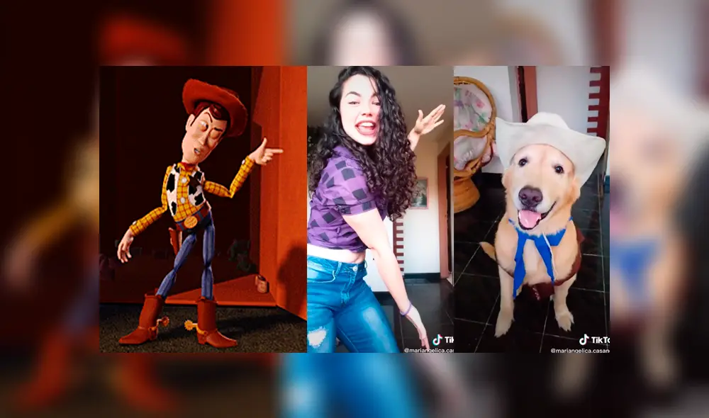 Desliza las imágenes para la divertida parodia de Toy Story que hizo una joven junto a su perro. Fotocapturas: Mariangélica Casanova/TikTok