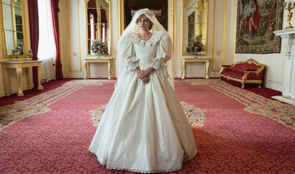 Diana de Gales con su vestido de novia en la serie de Netflix. Foto: instagram