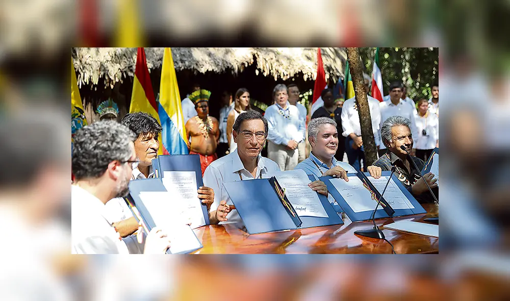 Mucho por hacer. Unidos por el rescate de la Amazonía. Martín Vizcarra al lado de Evo Morales, Iván Duque y Lenín Moreno. (Foto: Sepres) Mucho por hacer. Unidos por el rescate de la Amazonía. Martín Vizcarra al lado de Evo Morales, Iván Duque y Lenín Moreno. (Foto: Sepres)