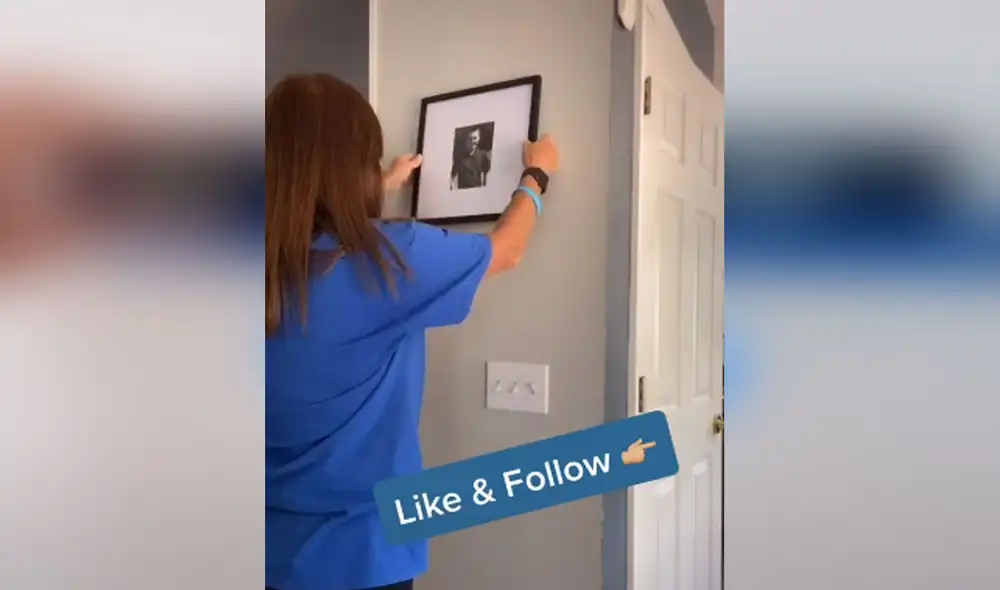 La usuaria enseñó paso a paso, cómo colocar un cuadro en la pared y que este se mantenga nivelado. Foto: TikTok