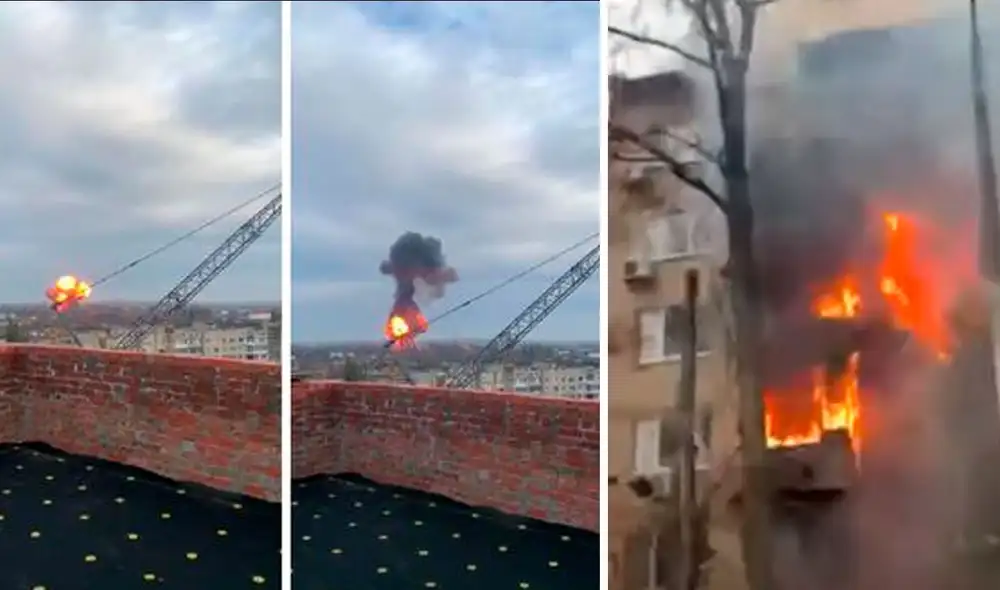 Dos edificios residenciales de Kiev fueron alcanzados por misiles rusos. Foto: captura de Twitter Dos edificios residenciales de Kiev fueron alcanzados por misiles rusos. Foto: captura de Twitter