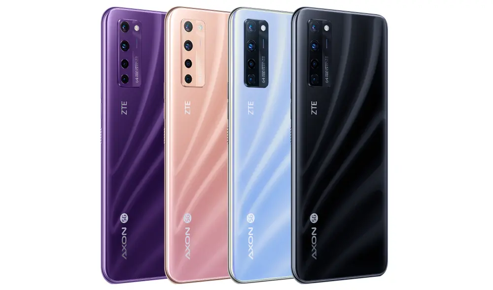 El Axon 20 5G está disponible en color morado, rosa, azul y negro. | Foto: ZTE