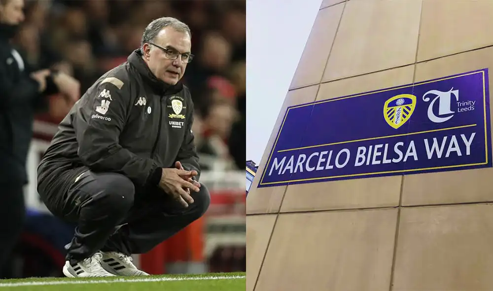 Marcelo Bielsa ahora tiene su propia calle en la ciudad de Leeds. Foto: AFP/@TrinityLeeds