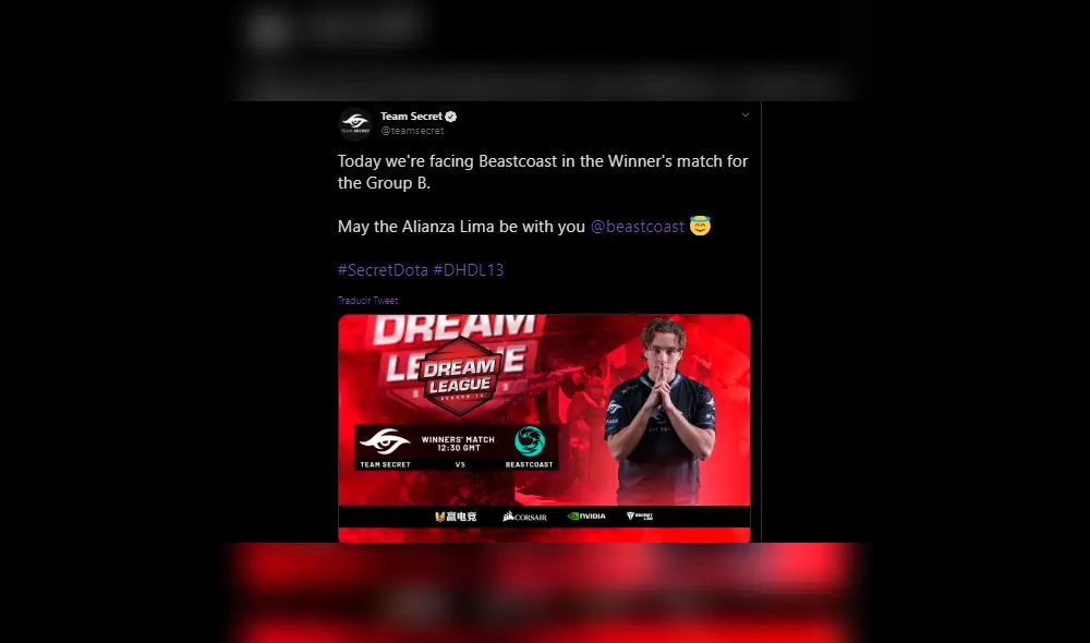 Team Secret desea suerte a Beastcoast mencionando a Alianza Lima. Team Secret desea suerte a Beastcoast mencionando a Alianza Lima.