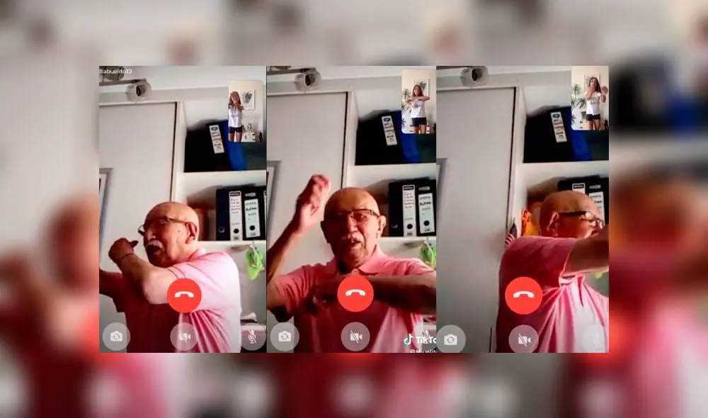 Desliza las imágenes para ver parte de la coreografía que hizo el anciano junto con su nieta a quien no veía por la cuarentena. Foto: Captura/Tiktok Desliza las imágenes para ver parte de la coreografía que hizo el anciano junto con su nieta a quien no veía por la cuarentena. Foto: Captura/Tiktok