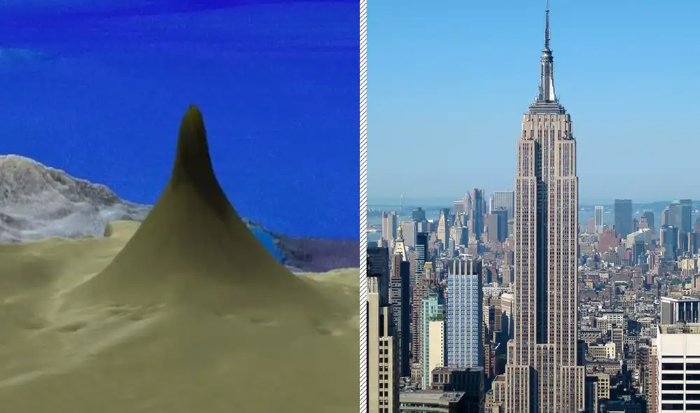 El nuevo arrecife es más alto que el Empire State y las Torres Gemelas Petronas de Malasia | Foto: Composición LR / Schmidt Ocean Institute / Jiuguang Wang