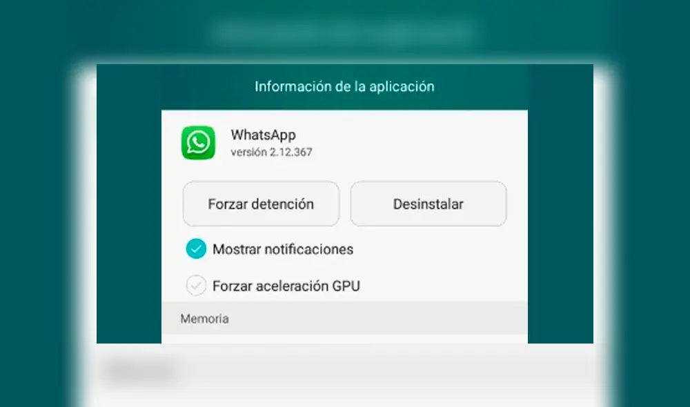 Con 'Forzar detención' puedes apagar WhatsApp.
