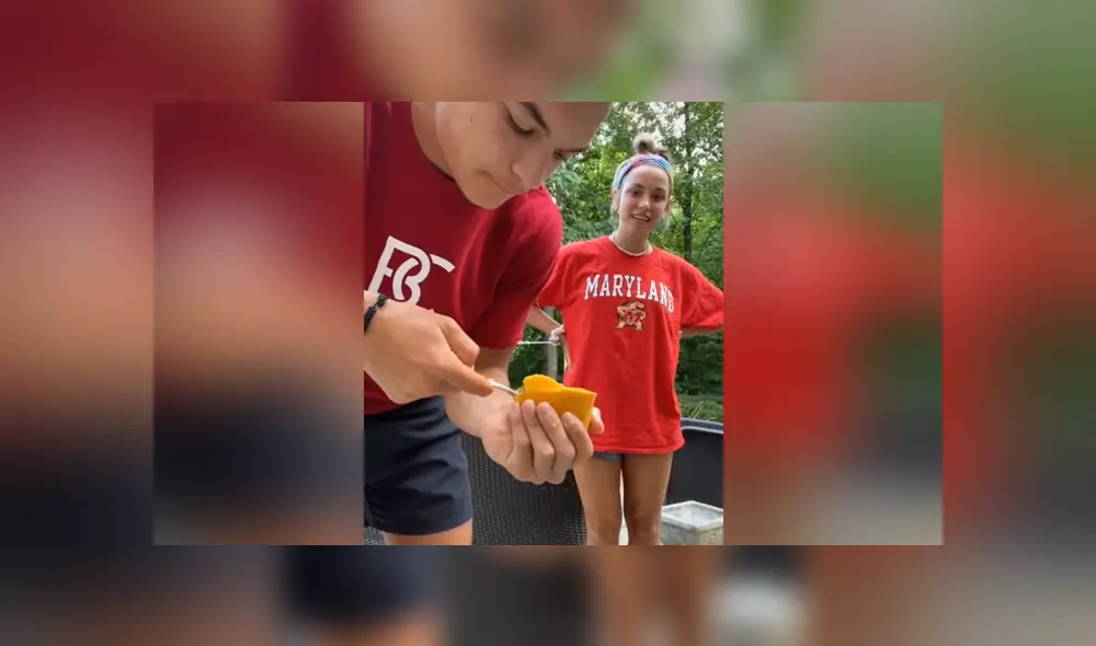 Un joven mostró un curioso truco para cortar mango de manera muy sencilla. Foto: TikTok Un joven mostró un curioso truco para cortar mango de manera muy sencilla. Foto: TikTok