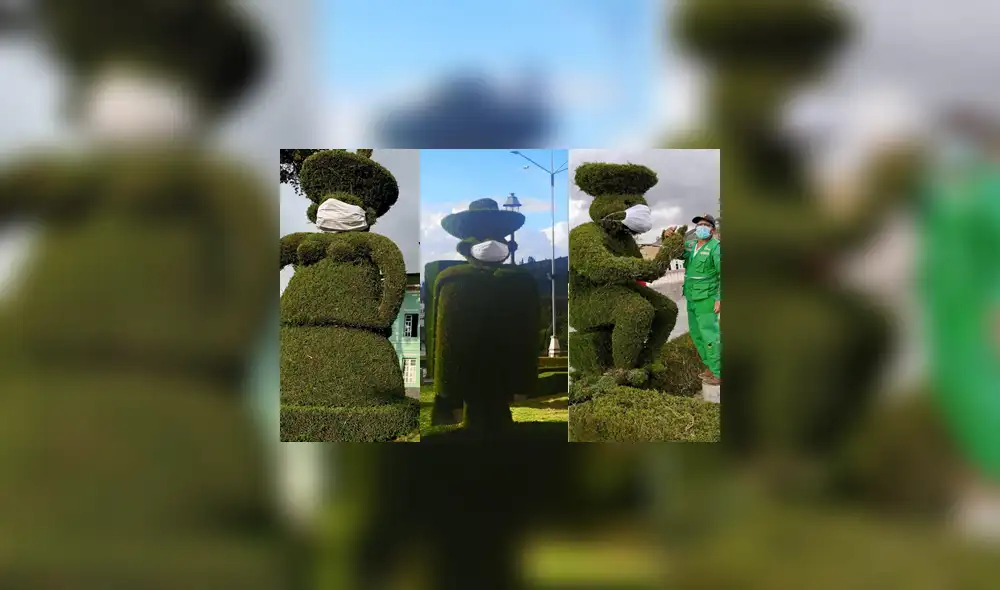 Huamachuco: colocan mascarillas a figuras de arbustos de plaza de Armas para promover su uso