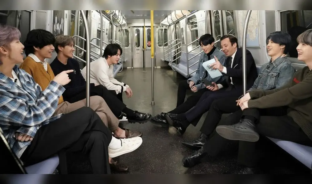 BTS en el metro de Nueva York junto al anfitrión estadounidense Jimmy Fallon.