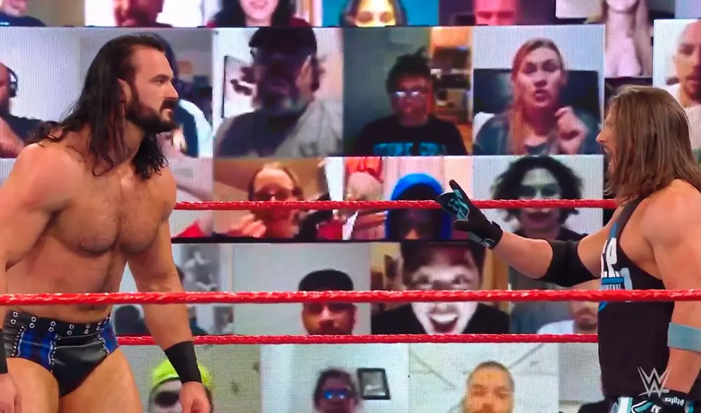Drew McIntyre y AJ Styles en el ring durante el show rojo. Foto: captura WWE.