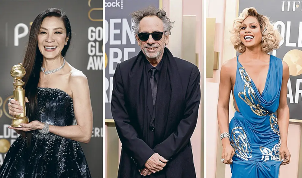 Cine. Michelle Yeoh y Ke Huy Quan ganaron por “Todo en todas partes al mismo tiempo”. Abajo: Tim Burton en la antesala. Foto
