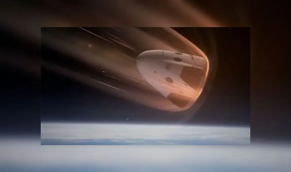 Ilustración de la cápsula Crew Dragon ingresando a la atmósfera terrestre. Crédito: SpaceX. Ilustración de la cápsula Crew Dragon ingresando a la atmósfera terrestre. Crédito: SpaceX.