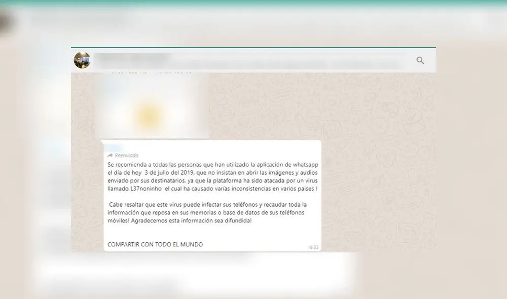 Es el mensaje que viene circulando vía WhatsApp.
