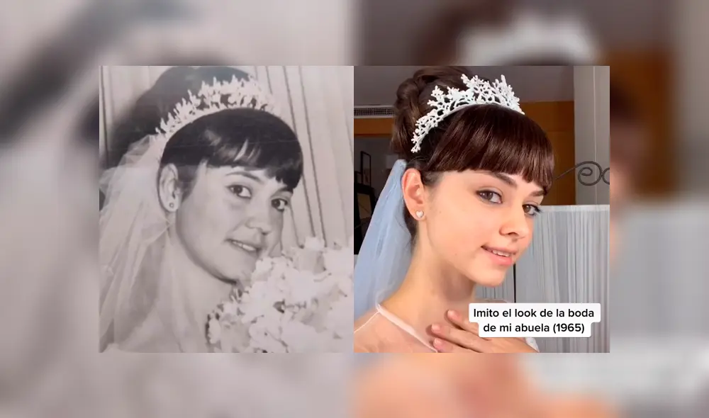 Desliza las imágenes para ver la increíble sesión de fotos que tuvo esta joven imitando a su abuela en el día de su boda. Fotocapturas: silviammb/TikTok Desliza las imágenes para ver la increíble sesión de fotos que tuvo esta joven imitando a su abuela en el día de su boda. Fotocapturas: silviammb/TikTok