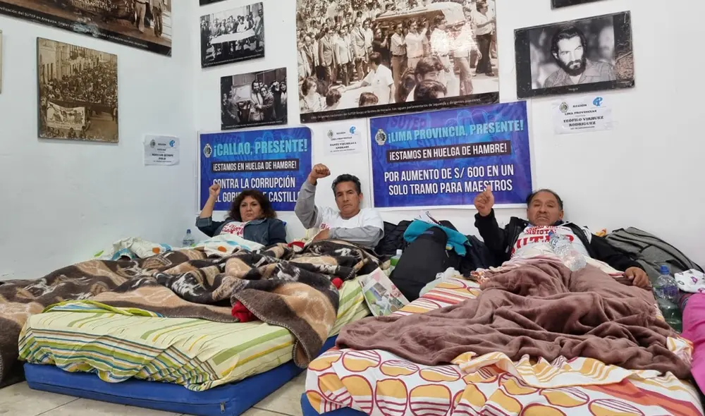 Dirigentes del Sutep en huelga de hambre: protesta inició el 17 de noviembre y podría radicalizarse si Minedu no cumple demandas. Foto: Deysi Portuguez / URPI-LR