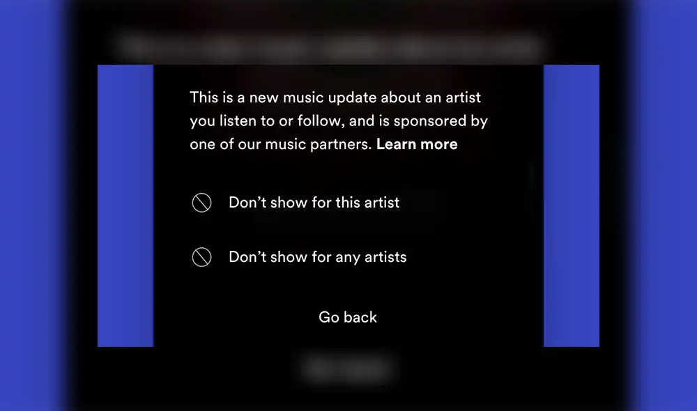 Nuevas recomendaciones patrocidas en Spotify.