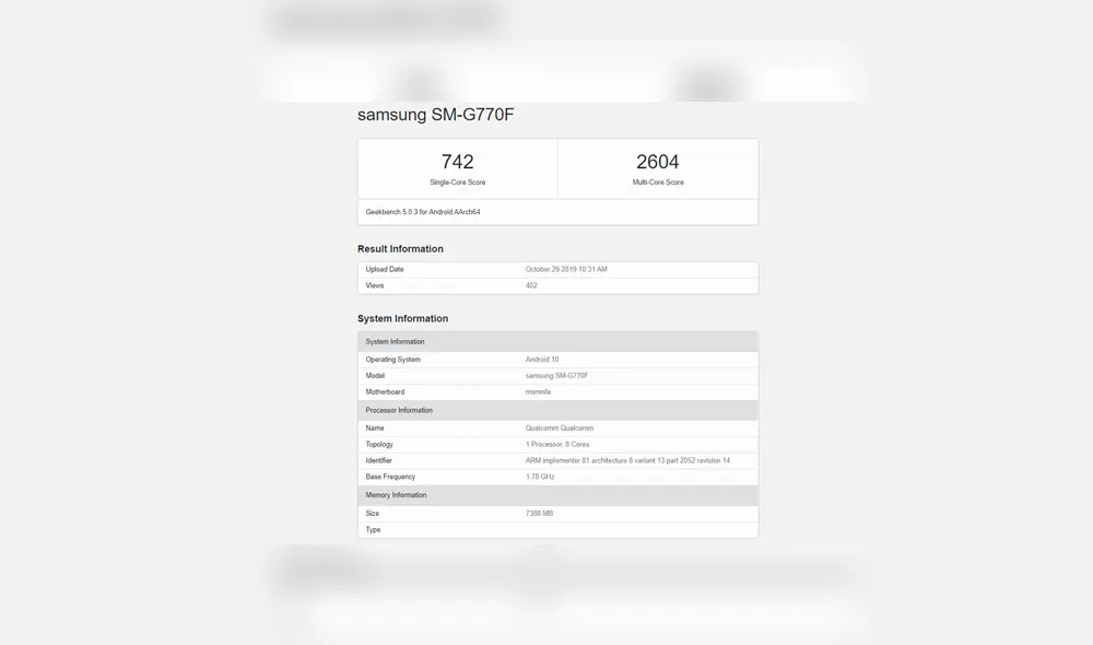 Base de datos filtrada en Geekbench.