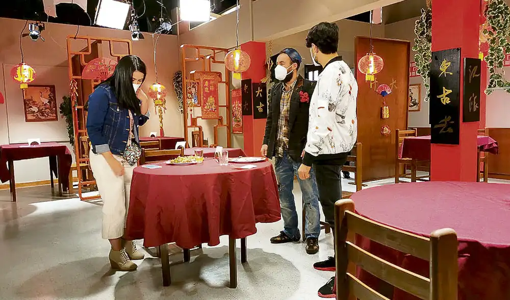 Escena. Cumpliendo todas las medidas, entre Magdyel Ugaz y Rodrigo Sánchez Patiño. Foto: América Televisión