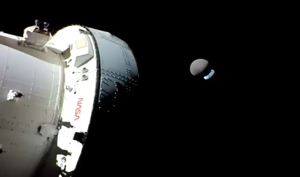 La Luna ocultó a la Tierra desde la perspectiva de la nave Orión. Fotocaptura: NASA