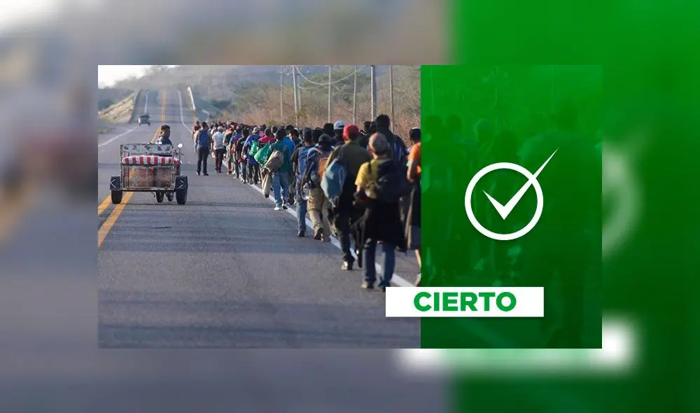 Fotografía muestra migrantes en Tijuana, México, rumbo a Estados Unidos. Composición