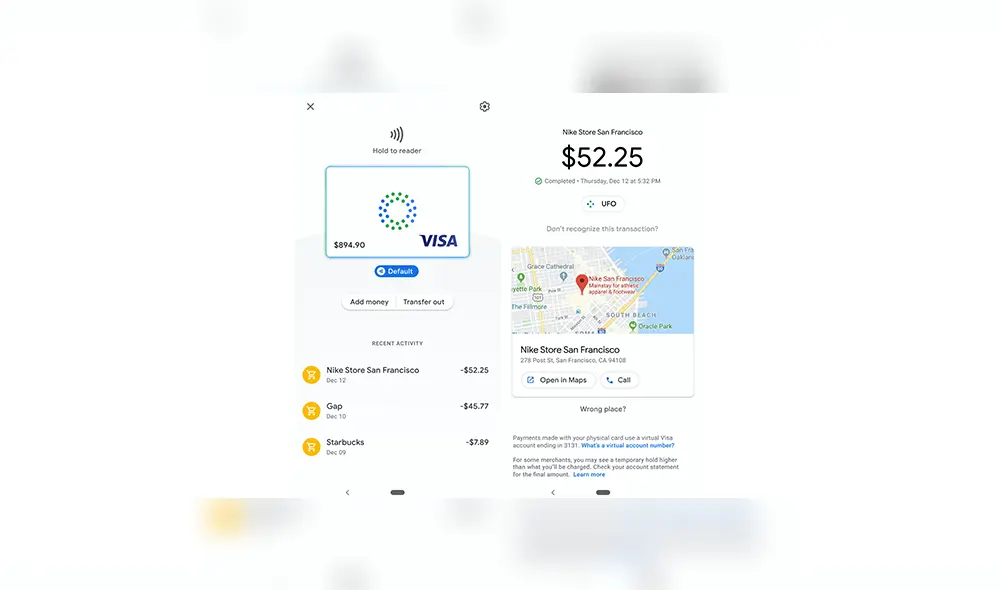 Captura de pantalla de la aplicación de pagos de Google.