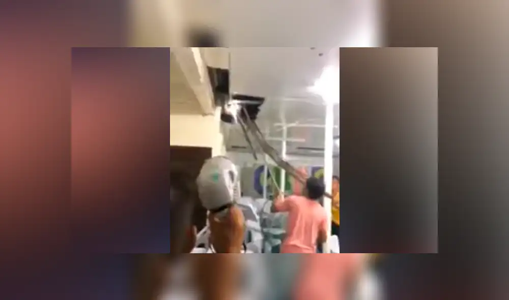 Desliza hacia la izquierda para ver el momento en que la serpiente cae dentro de un salón. Imagen viral de YouTube.