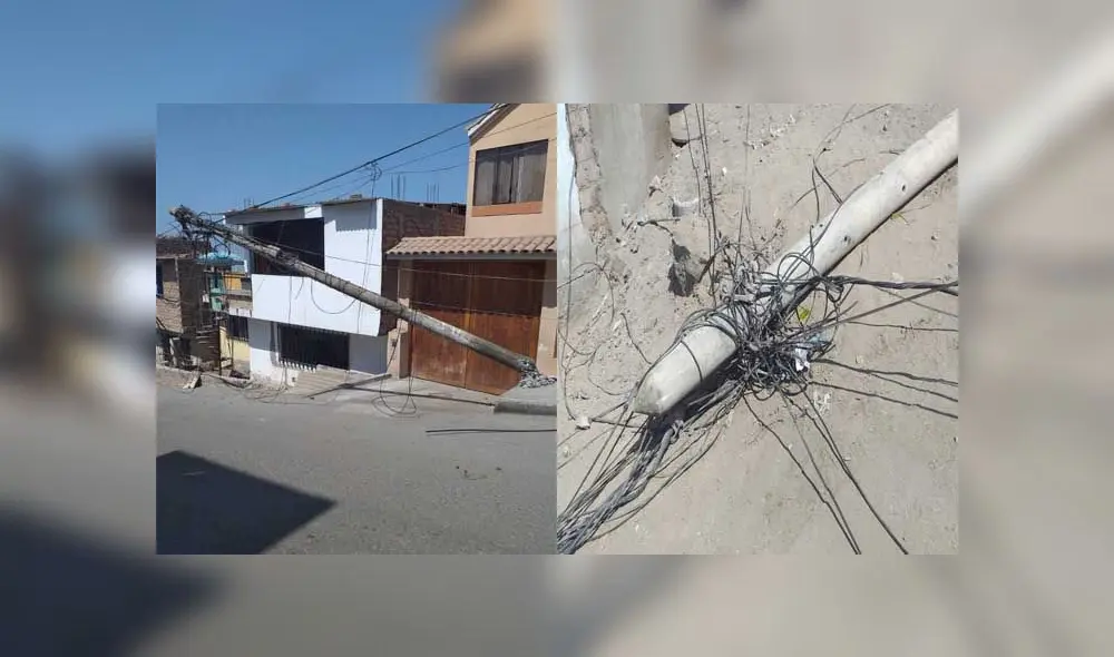 Caída de poste de luz en Chorrillos. Créditos: Whatsapp RTV. Caída de poste de luz en Chorrillos. Créditos: Whatsapp RTV.