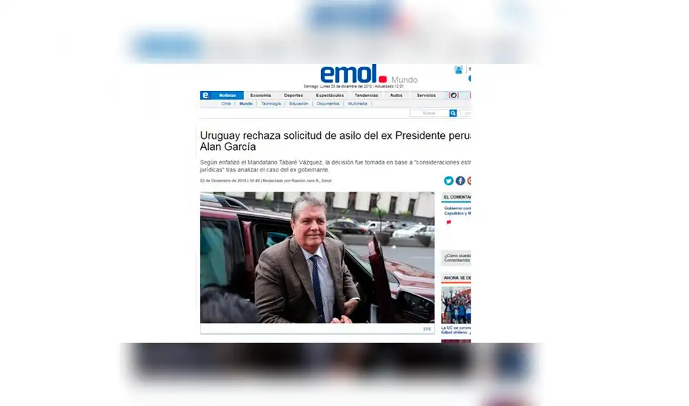 Así informó la prensa mundial sobre el rechazo al pedido de asilo de Alan García
