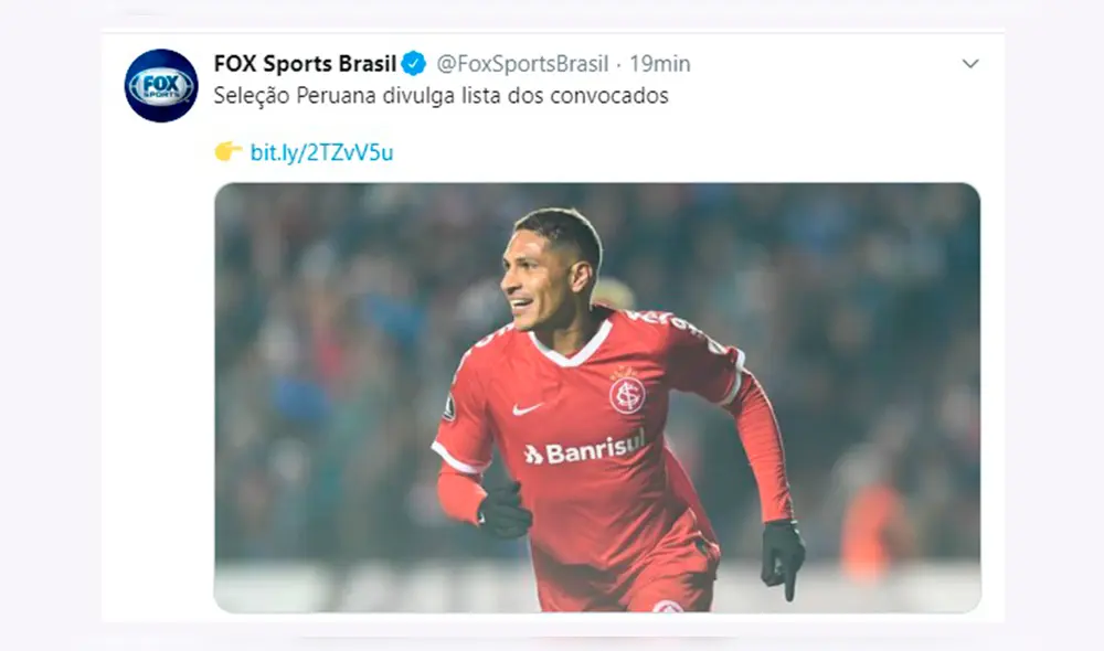 Selección peruana: prensa brasileña se pronuncia sobre la ausencia de Paolo Guerrero para la fecha FIFA de septiembre.