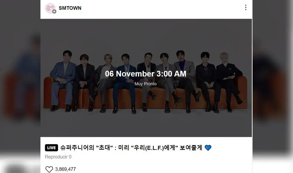 Ver estreno de "The melody" de SUPER JUNIOR por V Live. Foto: Captura web site V Live