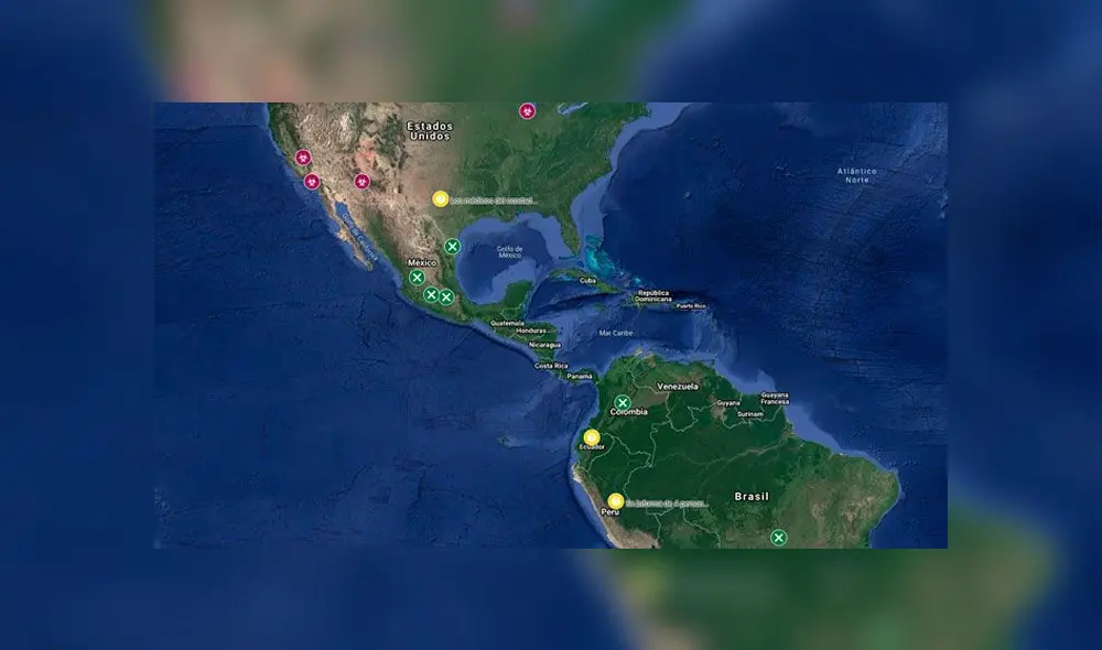 Mapa del coronavirus en América. Foto: Google My Maps Mapa del coronavirus en América. Foto: Google My Maps