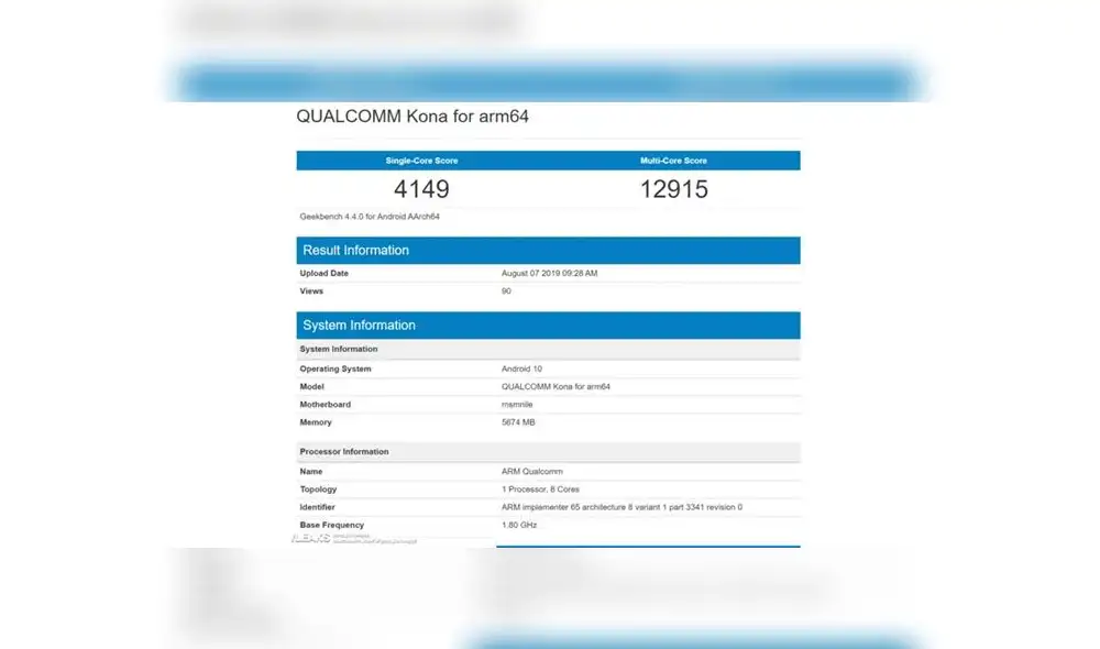 Características del procesador  Qualcomm Snapadragon 865 o "Kona".