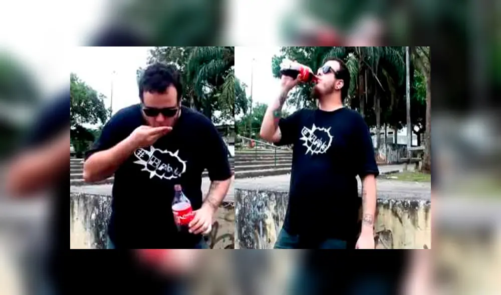 Video es viral en YouTube. Un joven se atrevió a beber Coca Cola, luego de haber comido un paquete de Mentos, sin imaginar lo que sucedería. Foto: Captura. Video es viral en YouTube. Un joven se atrevió a beber Coca Cola, luego de haber comido un paquete de Mentos, sin imaginar lo que sucedería. Foto: Captura.