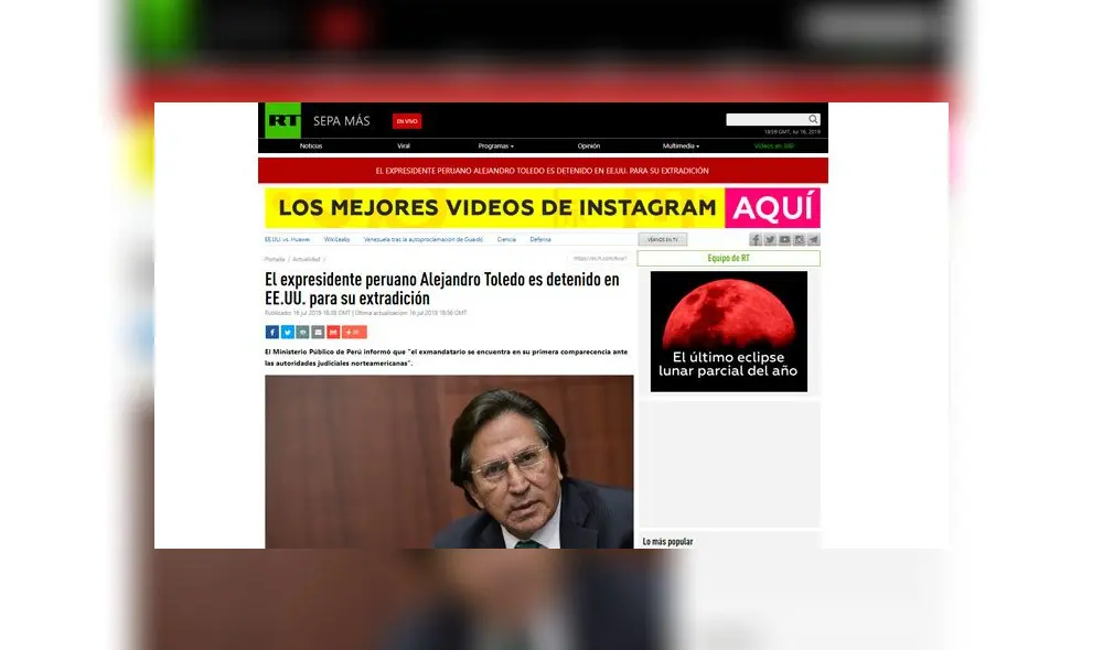 RT: El expresidente peruano Alejandro Toledo es detenido en EE.UU. para su extradición RT: El expresidente peruano Alejandro Toledo es detenido en EE.UU. para su extradición
