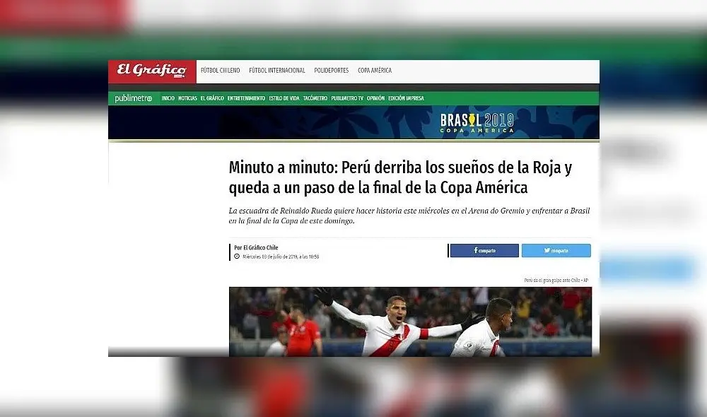 Copa América 2019: así informaron los medios chilenos la derrota de su selección Copa América 2019: así informaron los medios chilenos la derrota de su selección