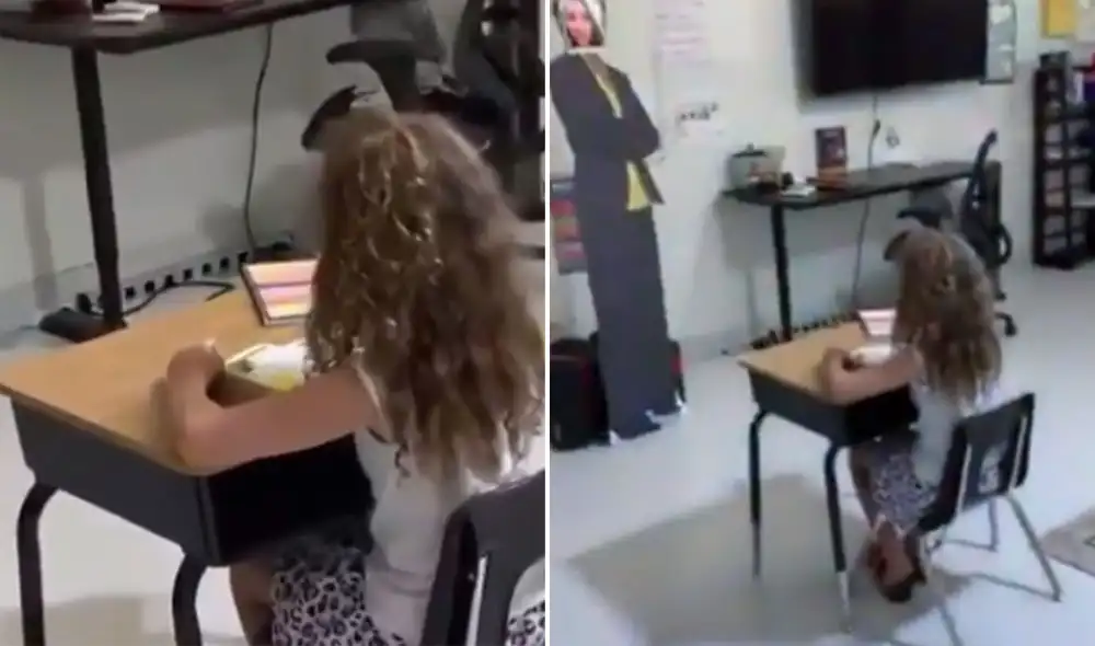 Desliza hacia la izquierda para ver más imágenes de la increíble transformación de un garaje en un salón de clases. (Foto: captura / Twitter)