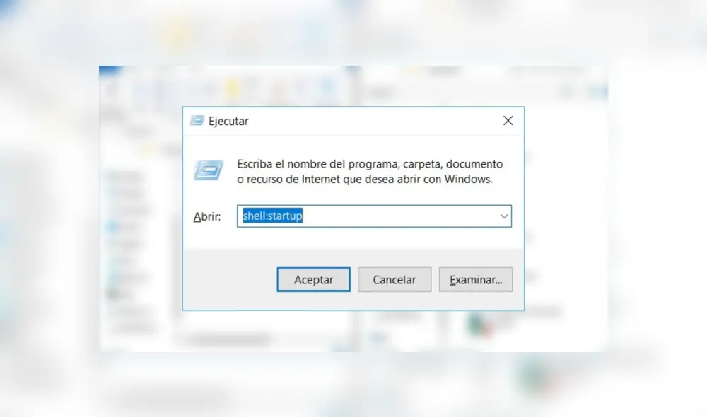 Abre la carpeta de programas de inicio con el comando Ejecutar. Imagen: Urbantecno. Abre la carpeta de programas de inicio con el comando Ejecutar. Imagen: Urbantecno.