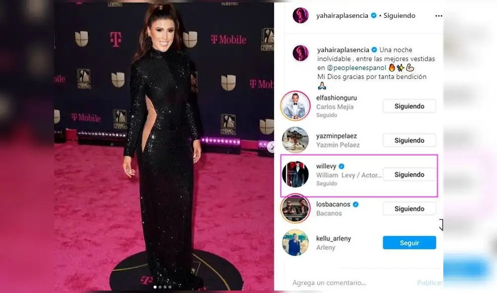 William Levy le da 'me gusta' a foto de Yahaira Plasencia en Instagram.