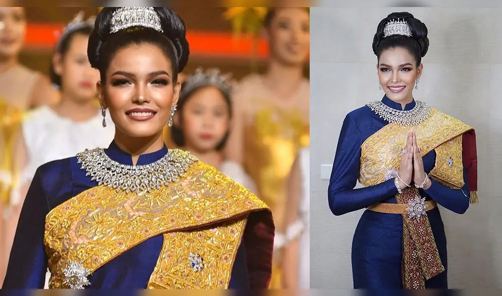 Jennifer Paweensuda Saetan-Drouin con un atuendo representativo de Tailandia. Jennifer Paweensuda Saetan-Drouin con un atuendo representativo de Tailandia.