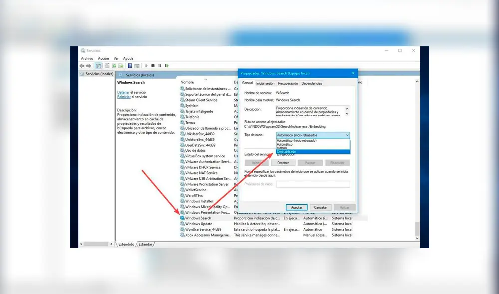 Desactiva la indexación. Imagen: SoftZone.