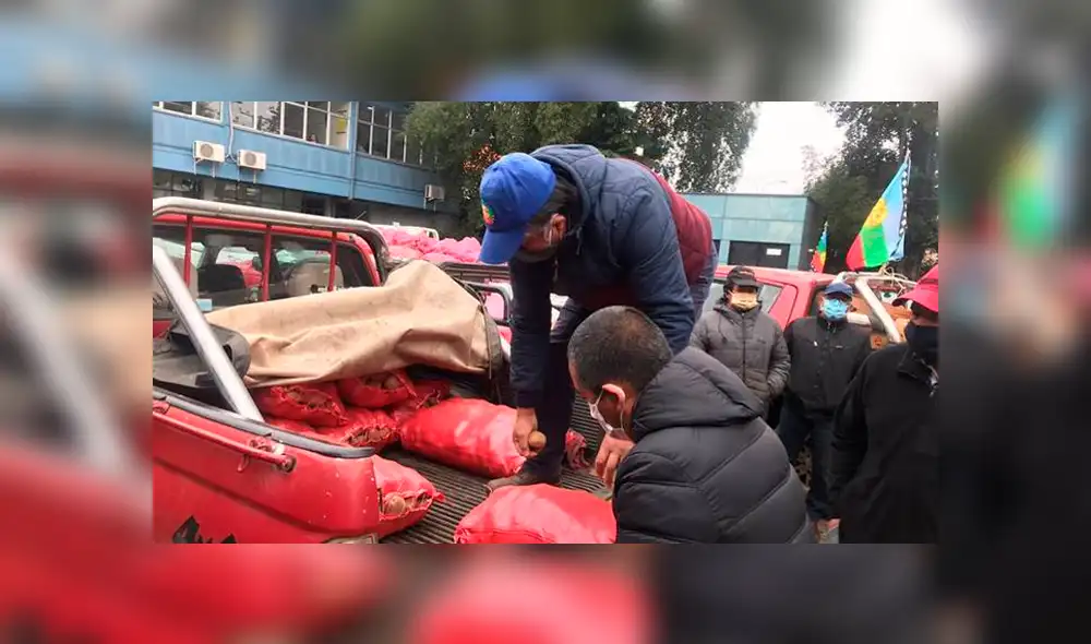 Comunidades mapuche donaron 10.000 kilos de frutas y verduras a familias afectadas por el nuevo coronavirus. Foto: 24 Horas