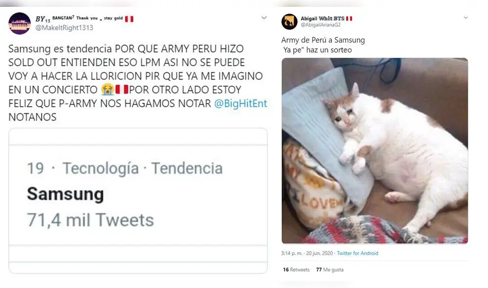 Reacciones de fans al lanzamiento del Galaxy S20+ BTS Edition. Foto: captura Twitter.