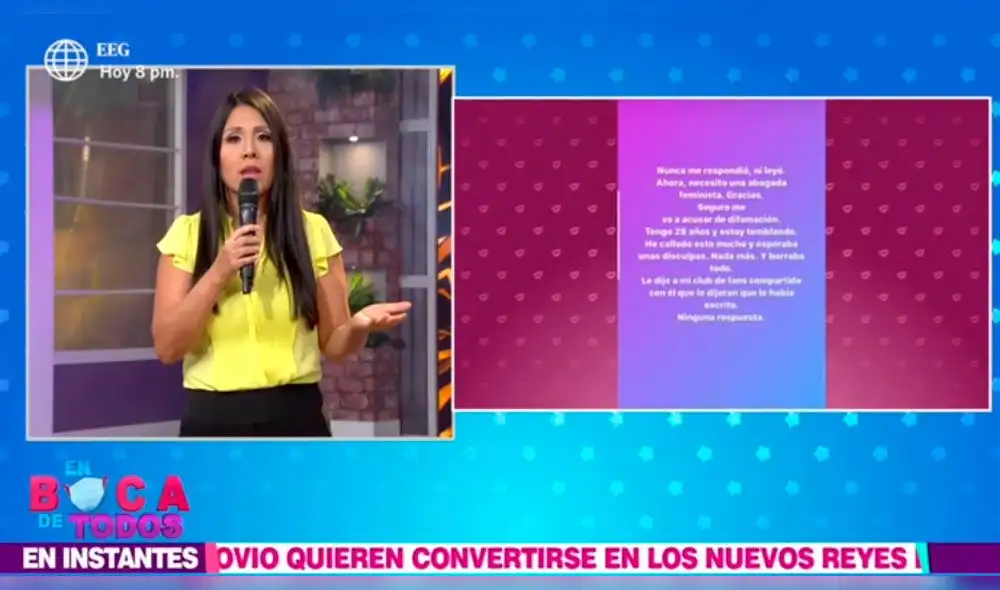 Los conductores de En boca de todos hablaron de las denuncias de acoso del popular 'Ricolás'. Foto: captura/América TV Los conductores de En boca de todos hablaron de las denuncias de acoso del popular 'Ricolás'. Foto: captura/América TV
