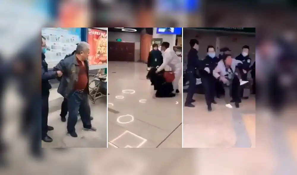 Detenidos por no usar mascarillas en China. Foto: captura