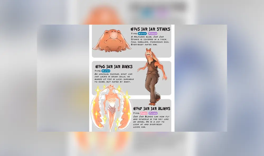 Jar Jar Binks obtiene pre-evolución y evolución como si fuese un Pokémon.